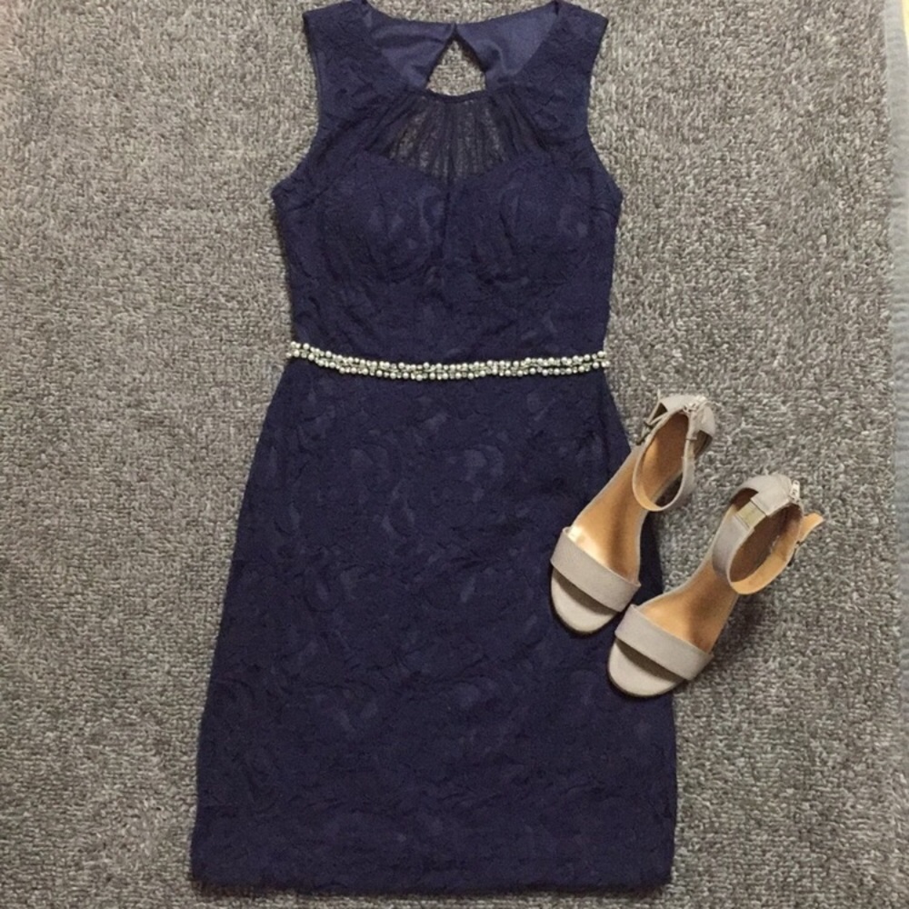 Way-In Navy Blue Lace Cocktail Party Dress